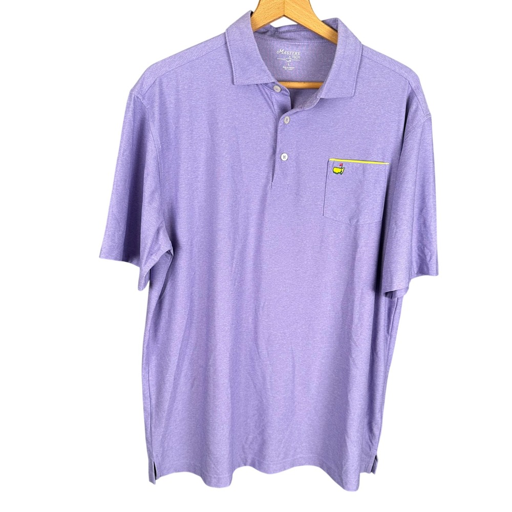 Masters Tech Golf Polo Shirt Mens Large Purple Heathered Performance Pocket L